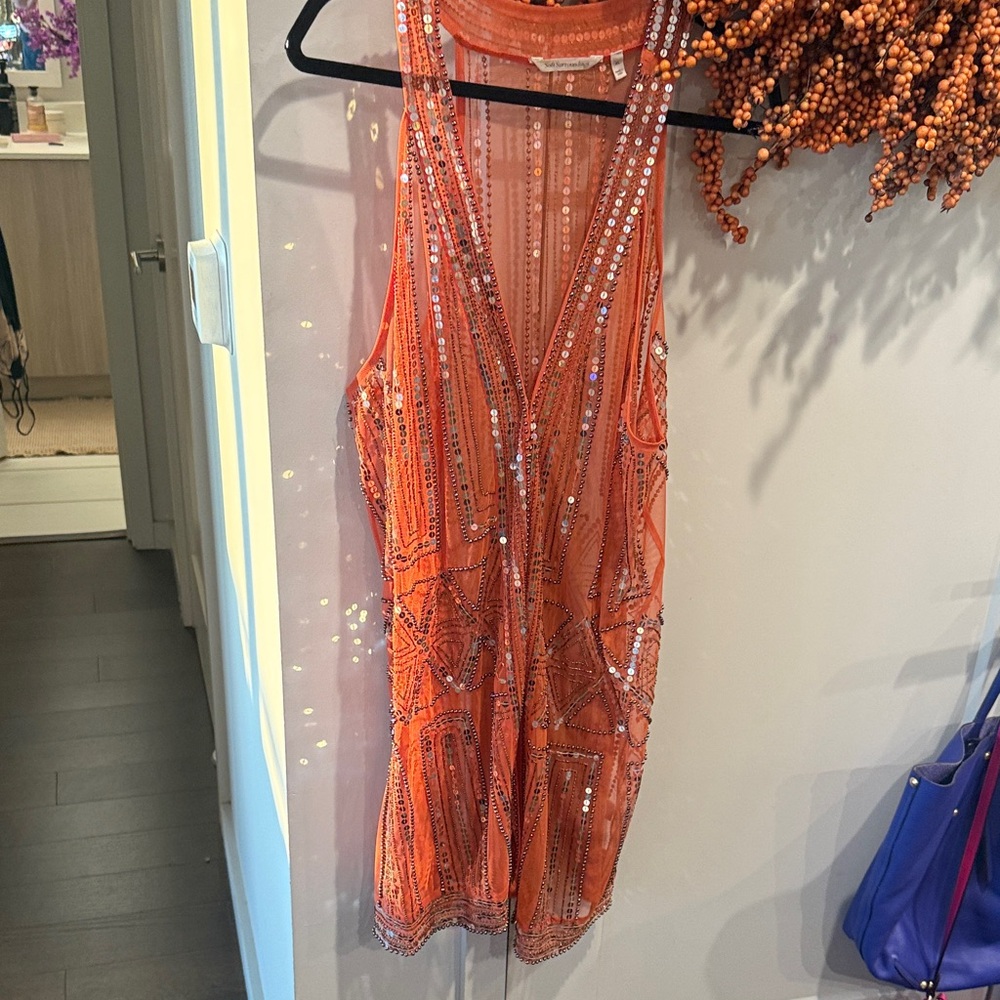 Soft Surroundings Vibrant Orange Sequin vest
